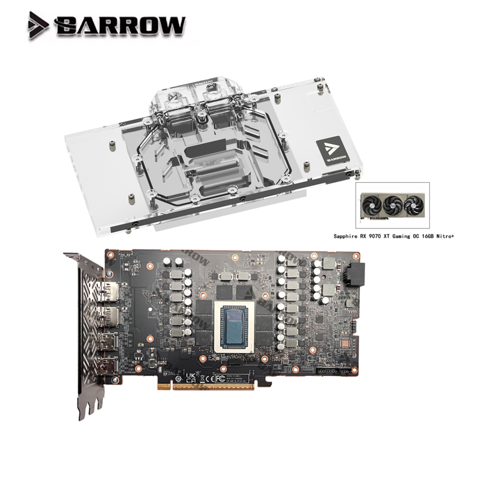 Rx 9070 Xt - บล็อกน้ำระบายความร้อนการ์ดจอ Barrow สำหรับ Sapphire Radeon RX