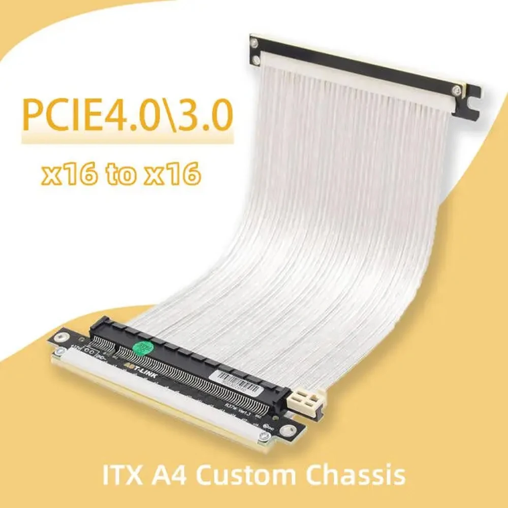 Itx Gpu Riser Pcie 4.0 16X - เงินสีขาวย้อนกลับ PCIE 4.0 Shielded Riser PCI