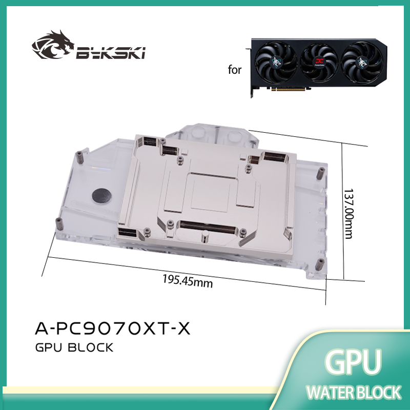 Rx 9070 Xt - บีกสกี้ A-PC9070XT-X GPU บล็อกใช้สำหรับพาวเวอร์คัลเลอร์ รีปเปอร์/เฮลฮาวด์ RX